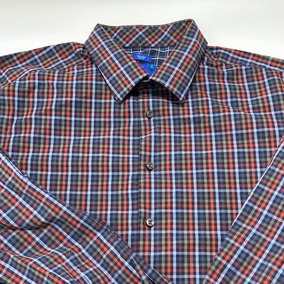 Egara Button Up Shirt Men Size XL Blue Red Green Plaid Non Iron Slim Fit Cotton - Picture 1 of 7